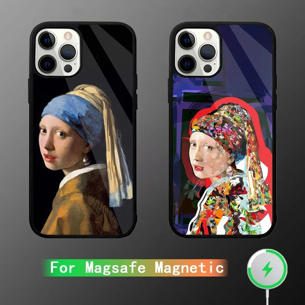 Girl With A Pearl Earring Vermeer Phone Case For iPhone 15,14,13,12,11,Plus,Pro,Max Mini Magsafe Magnetic Wireless Charging