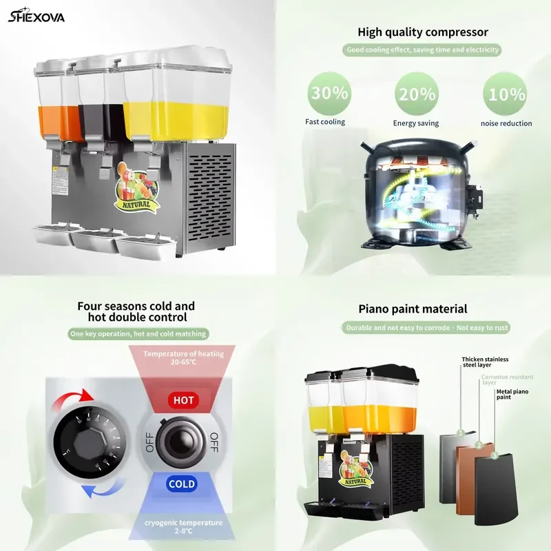 for Restaurant Electric Juice Dispenser Commercial Cooler Beverage 16Lx3 Cans Hot and Cold Beverage Milk Dispenser