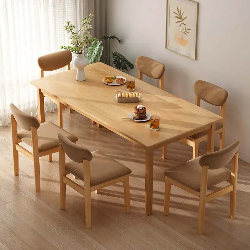 Solid Wood Dining Table Combination Rectangular All Log Wind Chair Household
