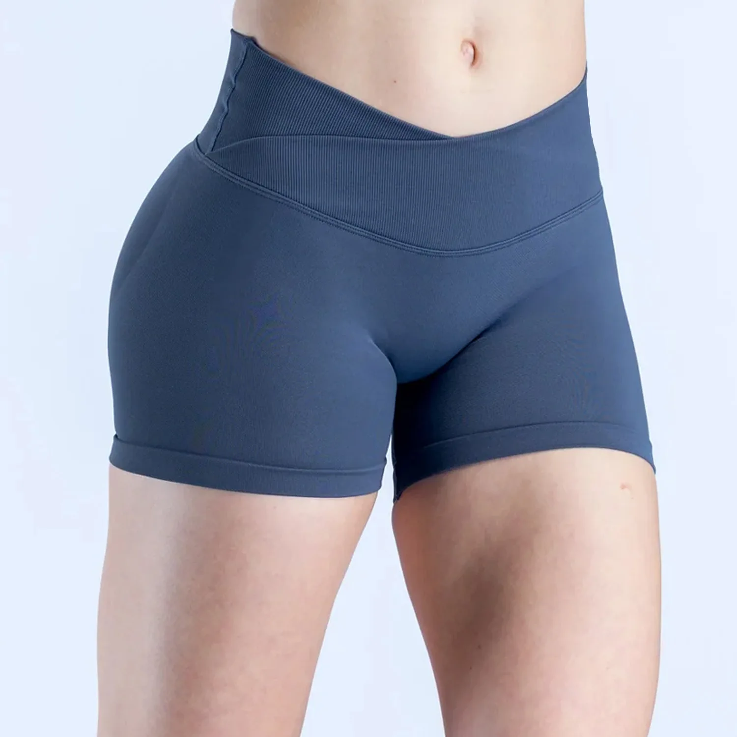 LOGO Crossed Waist Shorts Peach Hip Seamless Knitted Yoga Fitness Trio Shorts for Women