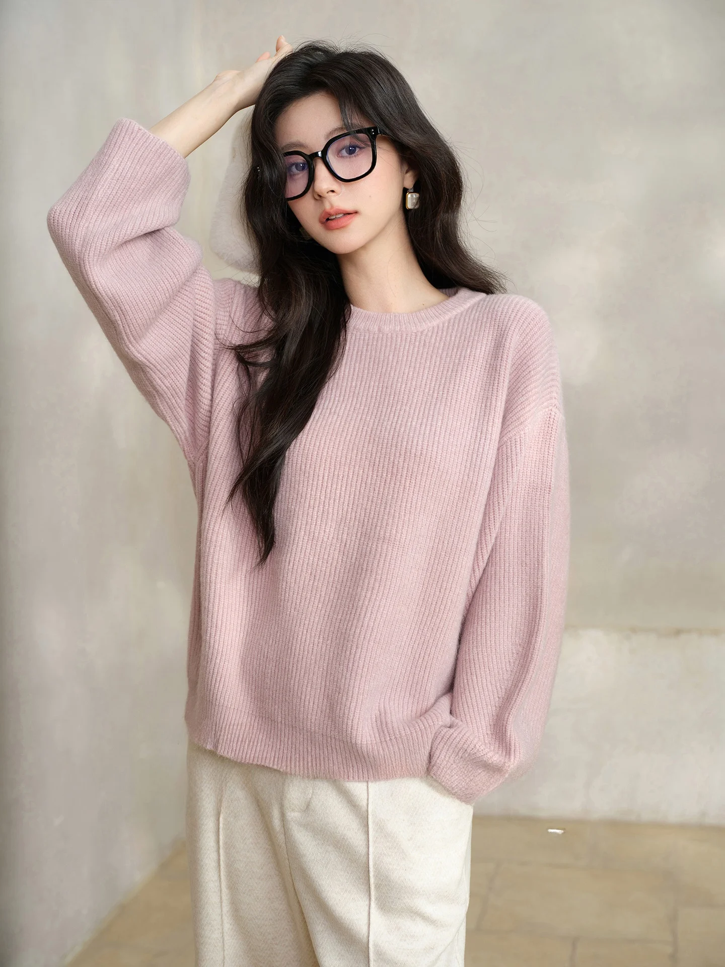 

bunny Casual round Ne Overhead Sweater Women's Winter Base Layer Knitted irt Leisure oulder Drop Top
