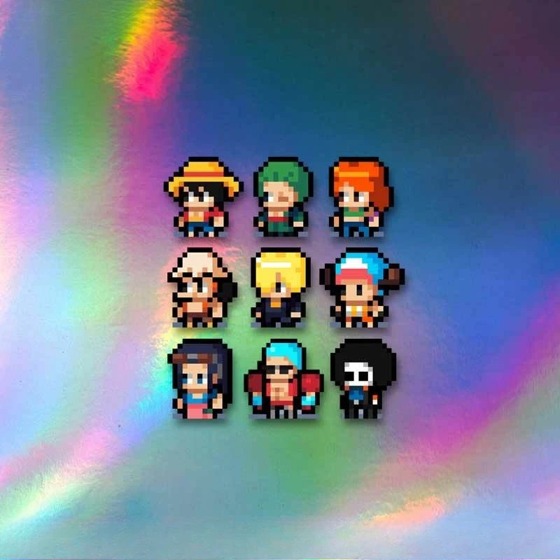 ONE PIECE Pixel-Version, reflektierender Autoaufkleber, Ruffy Roronoa Zoro, wasserfeste Aufkleber für den Innen- und Außenbereich, 9-teilig, kreative Geschenke