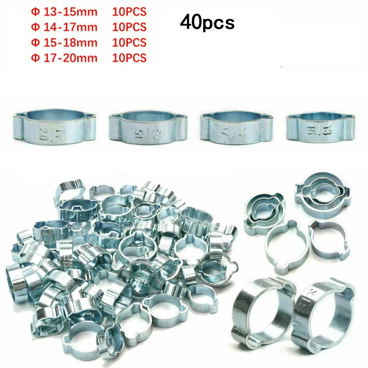

40Pcs Double Ear Clamps O Clips-Crimp O Clip Air Silicone Petrol Fuel Hose Pipe