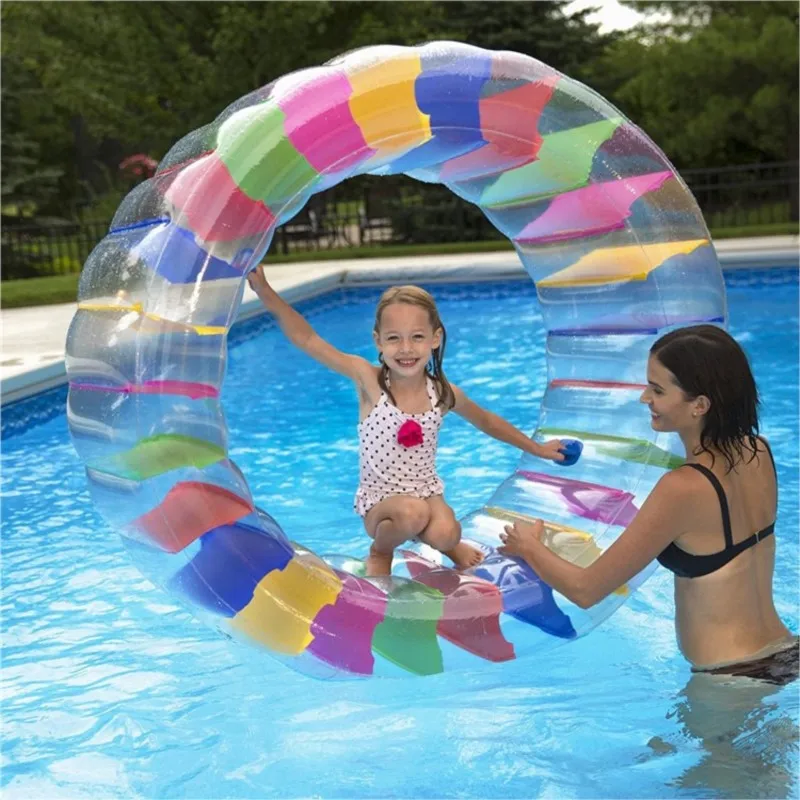 2023 Summer Kids Colorful Giant Water Inflatable Float Wheel Roller Float  Roll Ball Swimming Pool Grass Beach Sports Games Toys