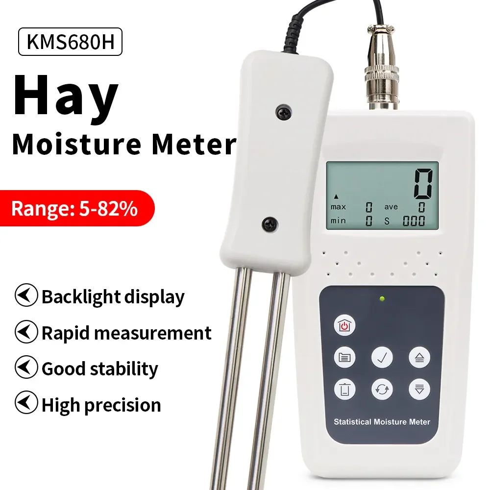 Graigar High Precision KMS680H Portable Hay Moisture Meter Hygrometer Moisture Meter Humidity Analyzer Single Probe