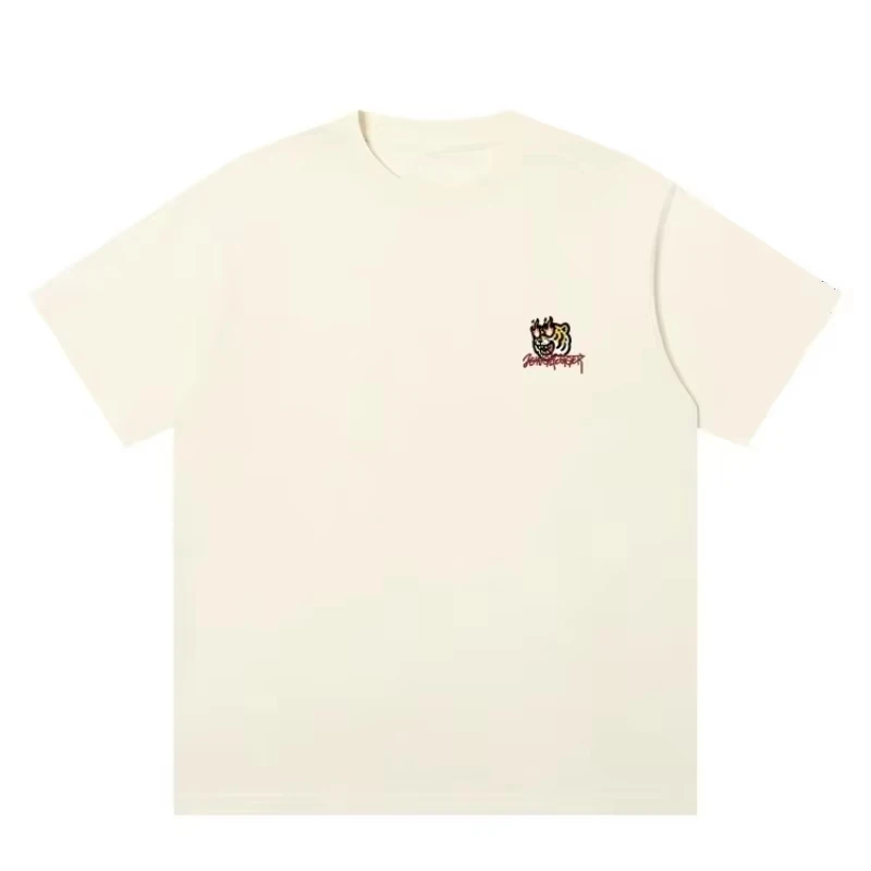 2026-2027 Summer Cartoon Tiger Head Printed T-shirt Unisex Oversized Hip Hop Street Style Collarless Short Sleeve Tops