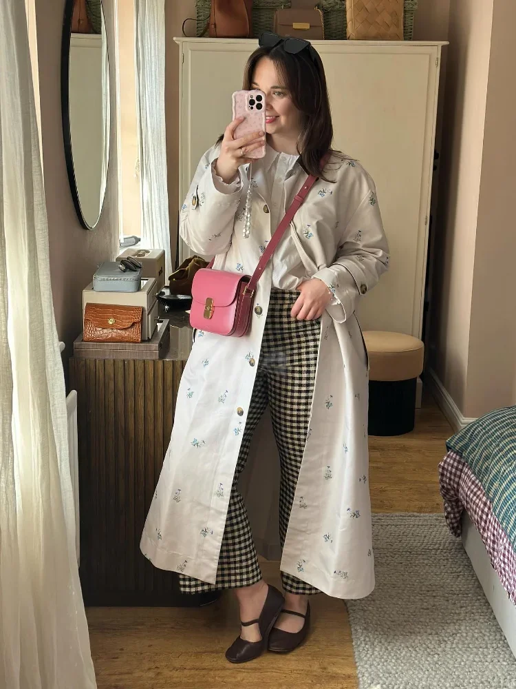 Women's Color Block Collar Printed Belted Lace Up Trench Coat  Oversized Full Sleeve Long Windbreaker Casual Daily Outfits 2026