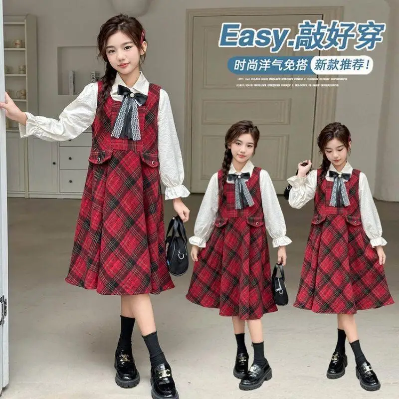 

Kawaii Girl Fashion Shirt Dress Set Student Spring and Autumn Cartoon Casual Tops Princess Dress 2-Piece Set Children's Clothing