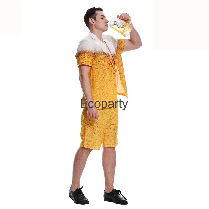 Costume d'Oktoberfest pour hommes et femmes, tenues de paupières de bière bavaroise, vêtements College en 3D trempés de bière jaune, ensemble de fête de carnaval, cosplay, nouveau