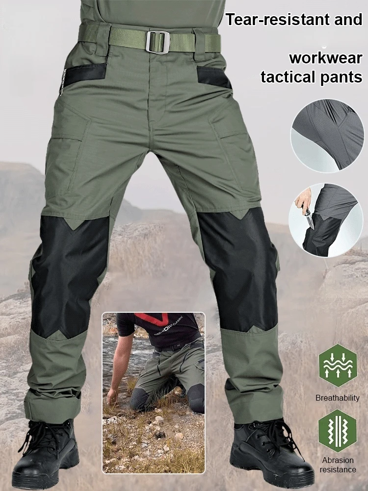 

Men's Loose Outdoor Training Pants Loose Slim Stretch Tactical Pants Cargo Pants Outdoor Multi-pocket Tactical Pants Ripstop Tr