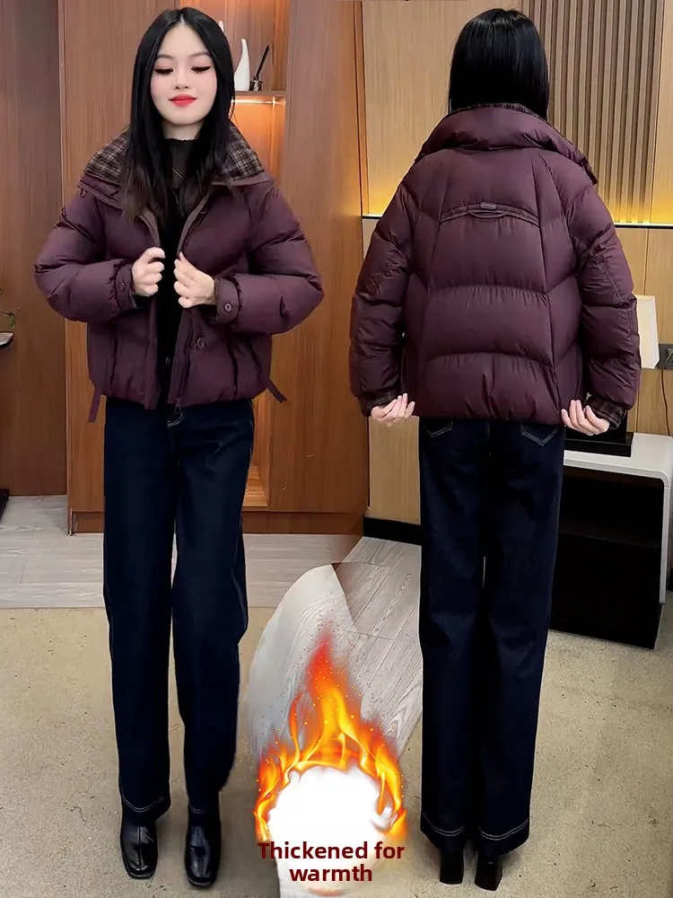 

Korean Sle Thiened down Cotton Jaet Women's Faionable Winter Coat Warm Fluffy Stand Collar Zipper ort Length