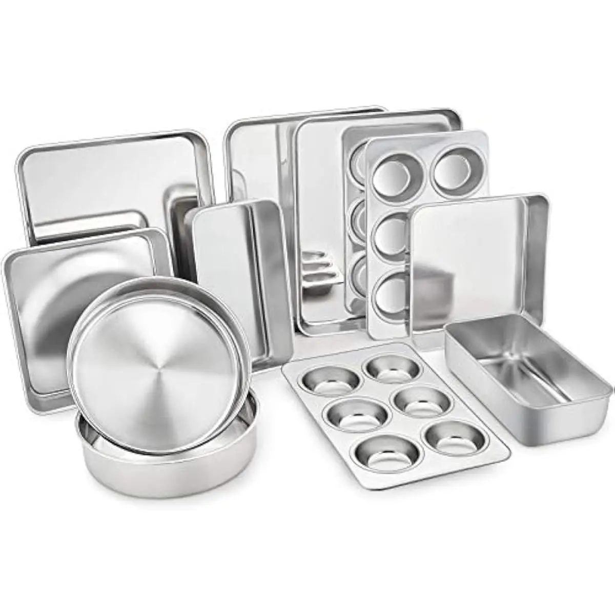 Stainless Steel 11-Piece Oven-Safe Bakeware Collection Featuring Lasagna Pan Cake Pans Muffin Tray Loaf Dish Toaster Oven Tray M