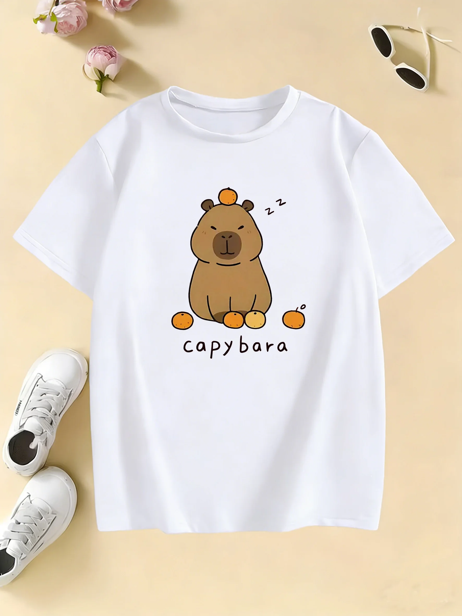 Cartoon Trendy Capybara T Shirts Kids Children's T-shirt Boys Girls Short Sleeve Summer Spring Casual Top Tee Shirt