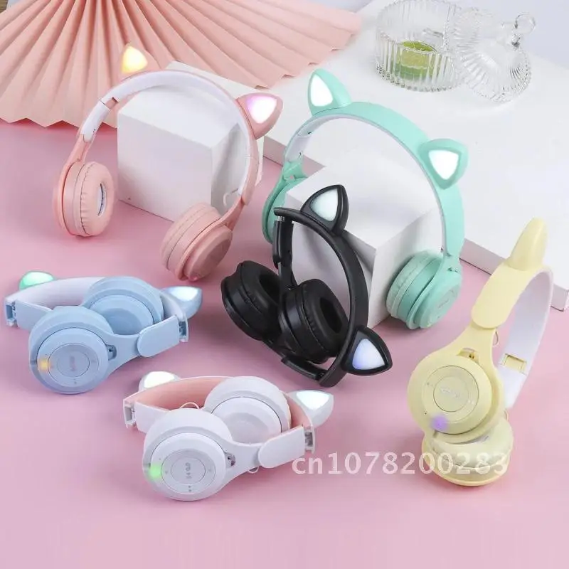 Wireless Bluetooth Headset Cat Ears Trendy Cute Music Headphones for Young girls Mobile Phone Computer with Microphone