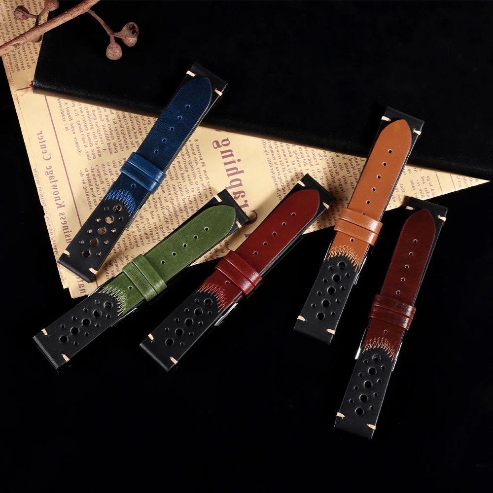 النفط الشمع حزام الساعات 20 مللي متر خمر جلد البقر تنفس حزام ساعة اليد ل Seiko ل رولكس سوار العالمي معصمه للرجال النساء