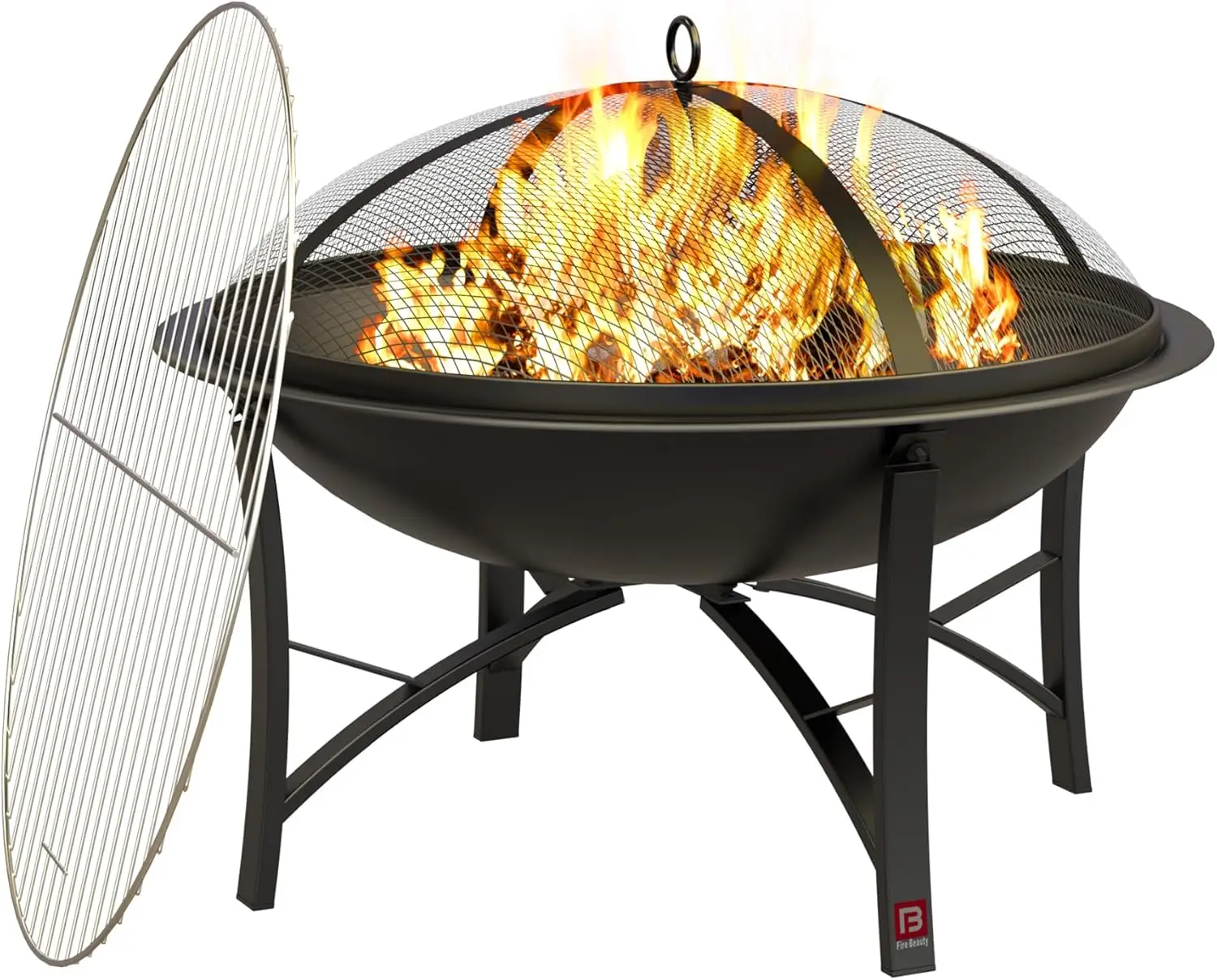 

Fire Pit for Outside Wood Burning Firepit BBQ Grill Steel Fire Bowl with Spark Screen Cover, Log Grate, Poker for Camping Beach