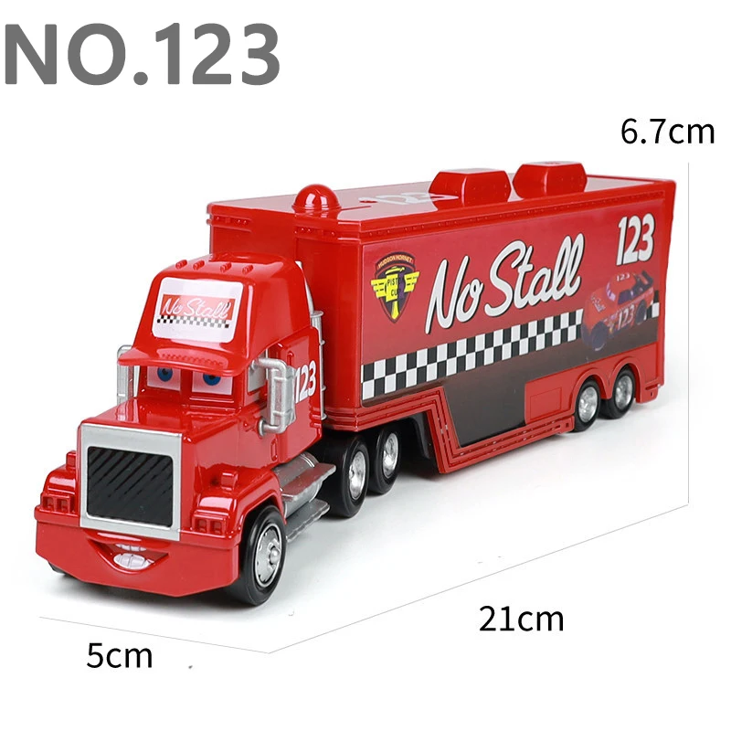 Pixar Cars Greg Candyman's Hauler Modellauto Anime-Figur Mack Container Trucks Semi-Hauler Dinoco Racing Spielzeug Kindergeschenke – Detail 7