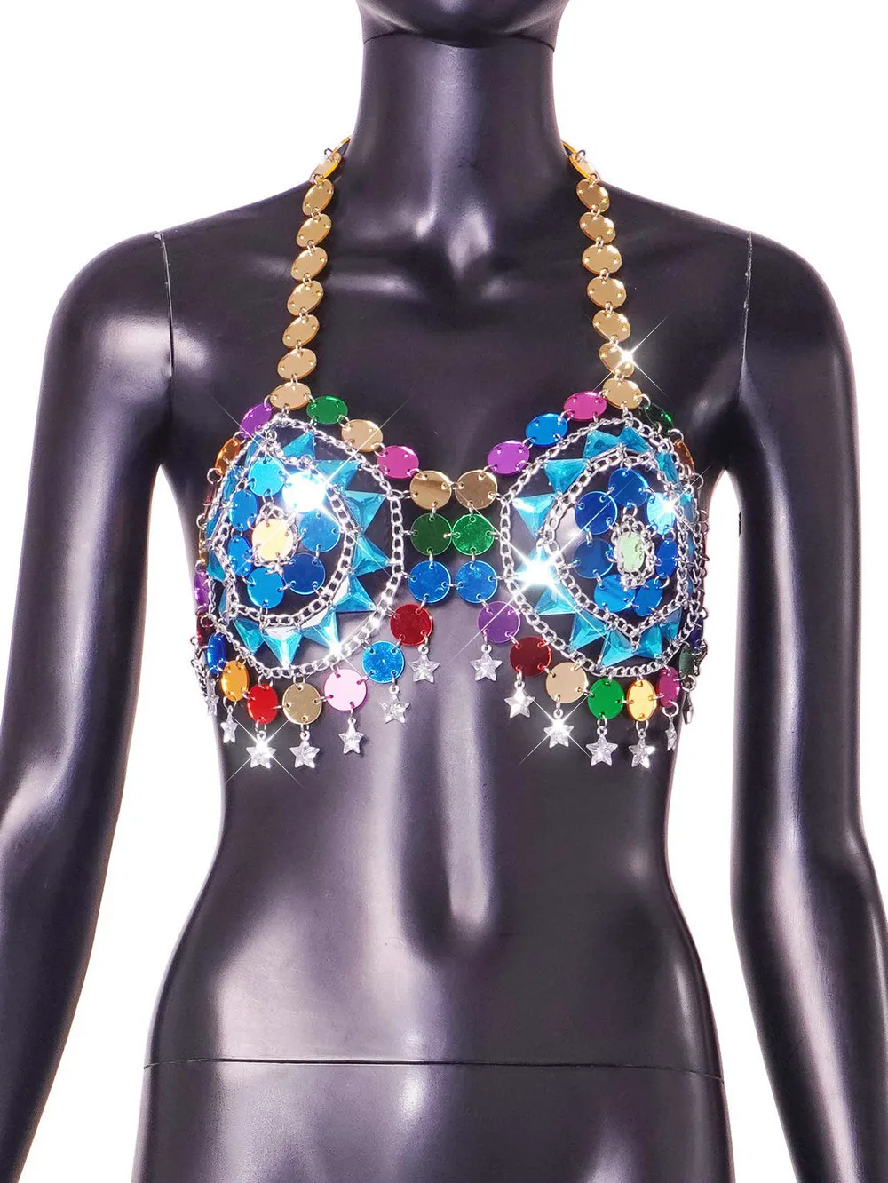 Multi-color Acrylic Beads Rhinestone Camis Tops Breast Chain Sexy Tanks Vest Night Club Show Party Women Backless Body Jewelry