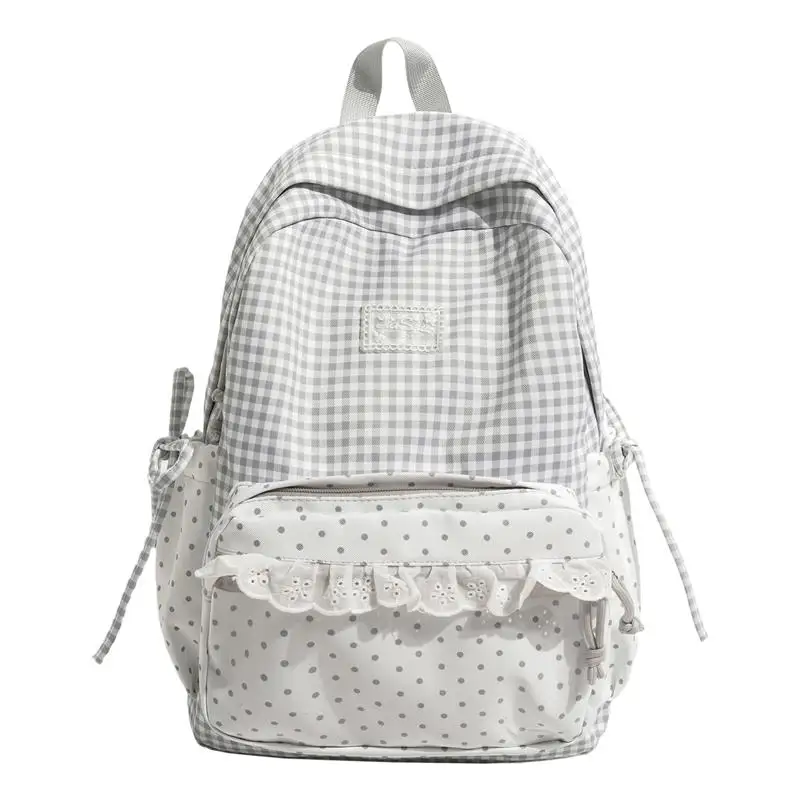 Stylish Checked Backpack with Compartments Polka Dot Rucksack Transparent Pockets Cute Lightweight Backpacks Daily Tutoring Bags