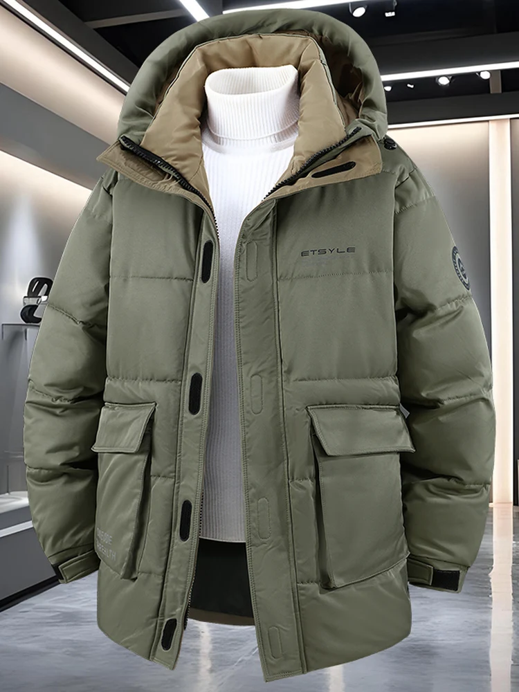 

Extra Large Winter Cotton Jaet Thiened Long Men's Downproof Loose Warm Polyester Fiber Filled Coat for Cold Weather