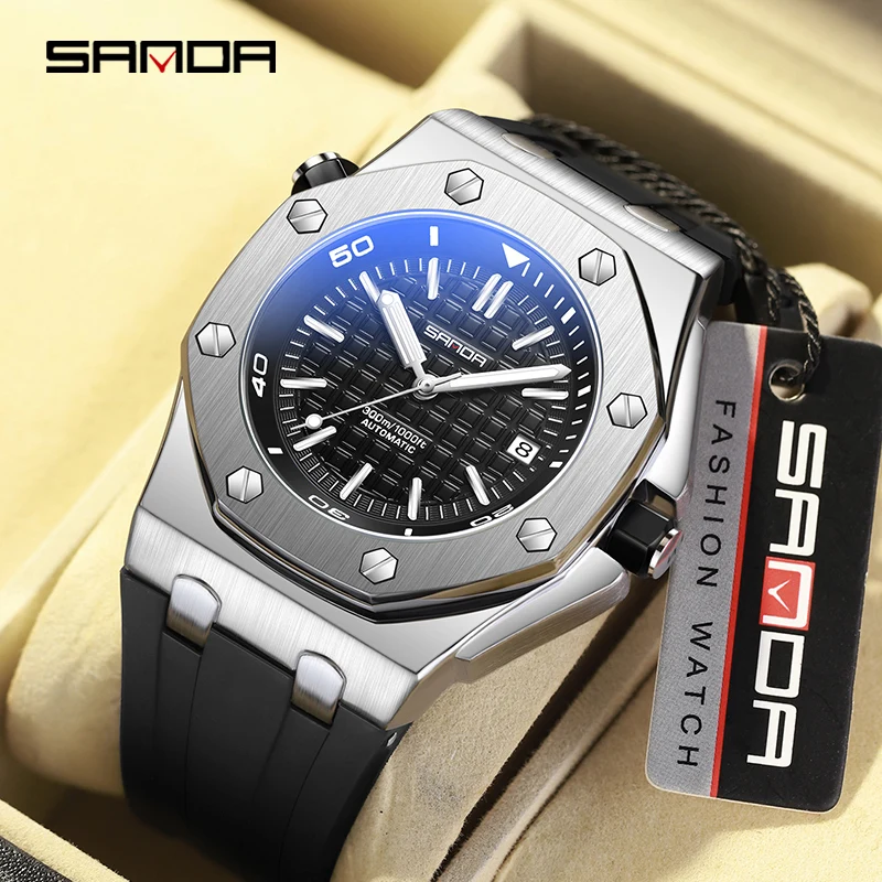 

SANDA Fashion Simple Men Clock 2023 New Automatic Mechanical Men Watch Luxury Brand Silicone Watches 30M Waterproof Reloj Hombre