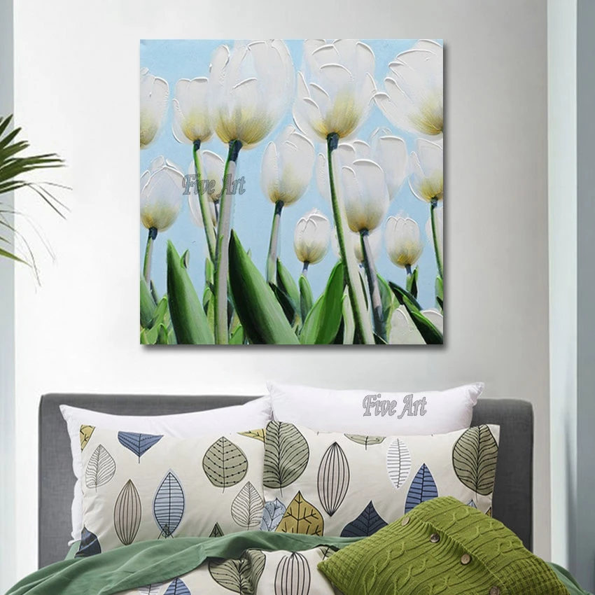 

100% Handmade Simple Texture Tulip Handmade Beautiful Flower Painting Frameless China Imports Home Decor Modern Art Picture