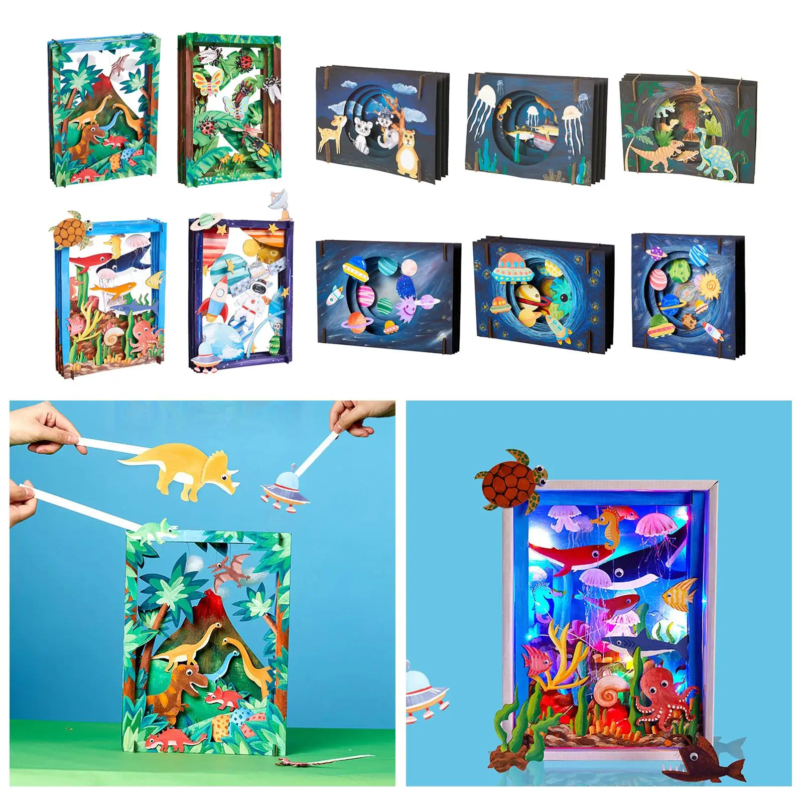 DIY 3D Coloring Craft Kits for Kids Toddlers Sea Dinosaur Theme Paperboard Assemble Children Painting Puzzle Sticker Educational