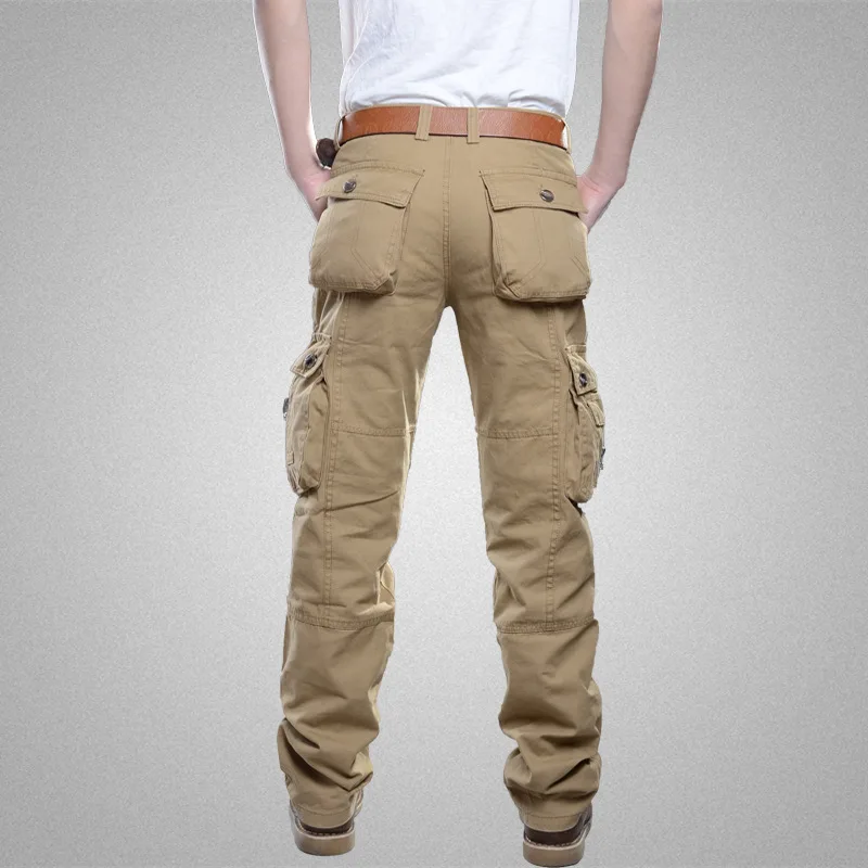 Winter Cargo Pant Men Straight Leg Fit Brushed Trouser Male Cotton Fleece Lined Warm Pocket Work Black Elegant Military Tactical