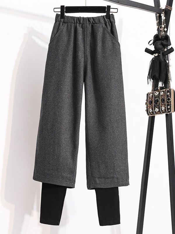 Plus size meninas outono inverno faion coreano sle lã calças de perna larga cintura alta corte reto solto ajuste calças casuais