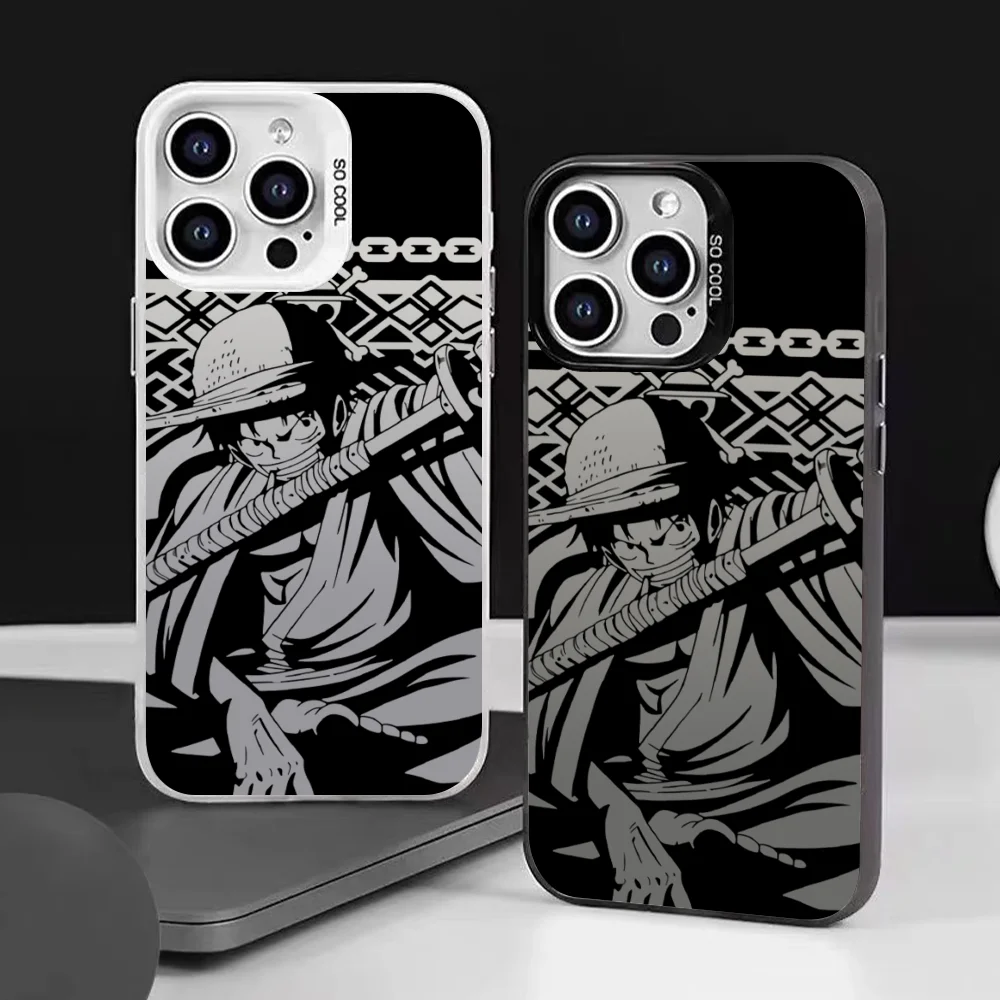 Anime L-Luffy Phone Case Phone Case IMD color silver shell For iPhone 16 15 14 13 12 11 Pro Max Plus