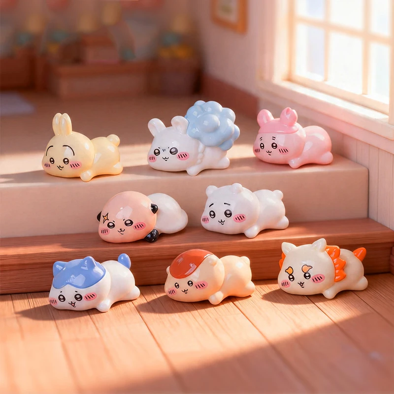 8PCS/SET Kawaii Chiikawa Mini Set Cute Cartoon Resin Doll Ornaments DIY Office Vehicle Interior Decoration