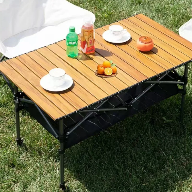 Outdoor Folding Long Table Practical Height Adjustable Camping Table Portable Lightweight Roll Tables With Storage Drawer