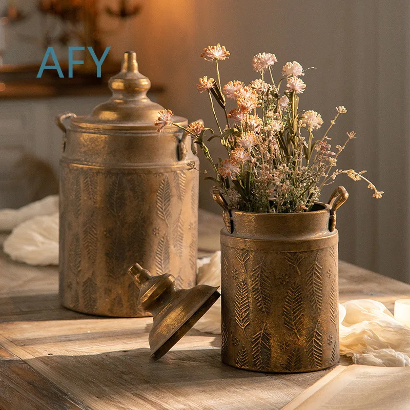 Retro Distressed Metal Vase for Home Decor for Floral Arrangement Classes for Airbnb Decoration for Table Centerpiece for
