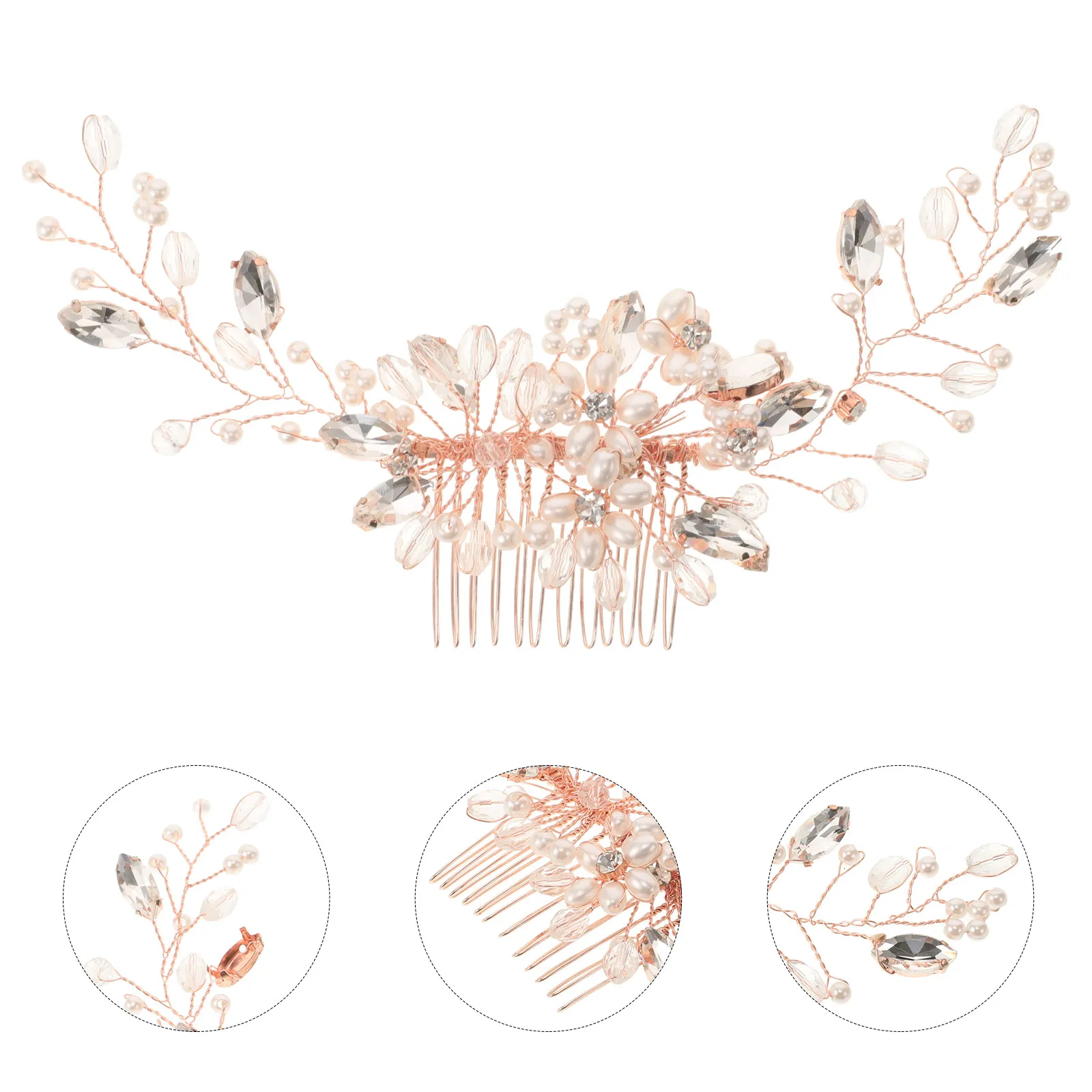 

Elegant Rose Gold Hair Comb Crown Bridal Wedding Accessory Crystal Rhinestone Headpiece for Brides and Wedding Hair Clips
