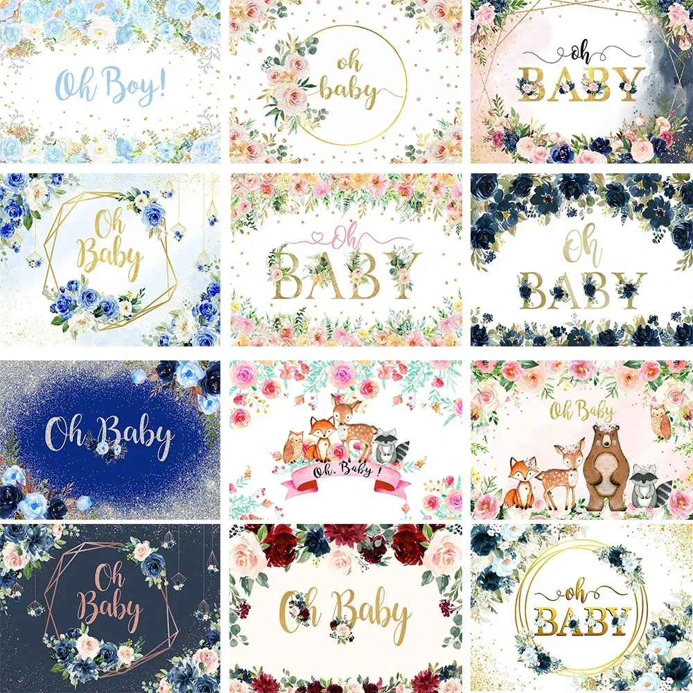 

Oh Baby Birthday Flower Decorative Photography Background Prop Newborn Boy Girl Party Poster Backdrop Studio Cake Smash Photos