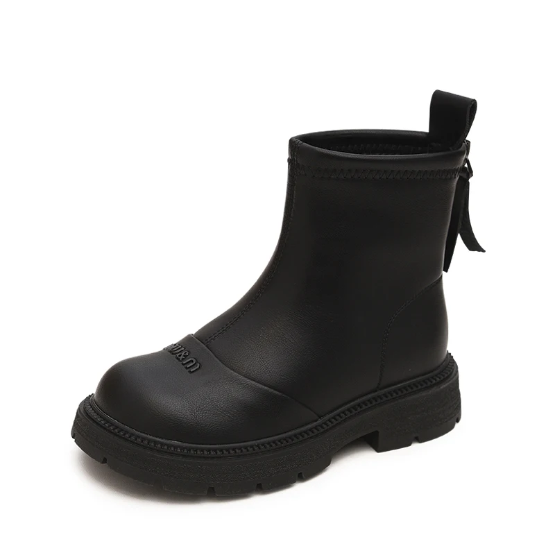 Girls Genuine Leather Short Boots Autumn Winter Children's Fashionable Cotton Lined Booties