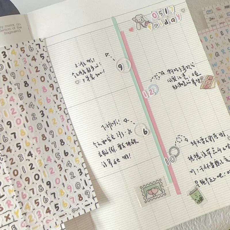 

15sheet/set Chic Sweet Number Letter Scrapbook Journal Sticker for Student Creative Korean Fashion DIY Decor Photocard Sticker
