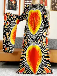 2024 musulmano manica lunga Tie-dyed Dashiki cotone abito floreale stampa abito caftano allentato abbigliamento islamico Casual Vestido