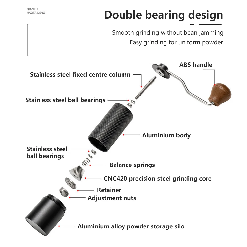 Chestnut Manual Coffee Grinder Burr Inside High Quality Portable Hand Grinder With Double Bearing Positioning