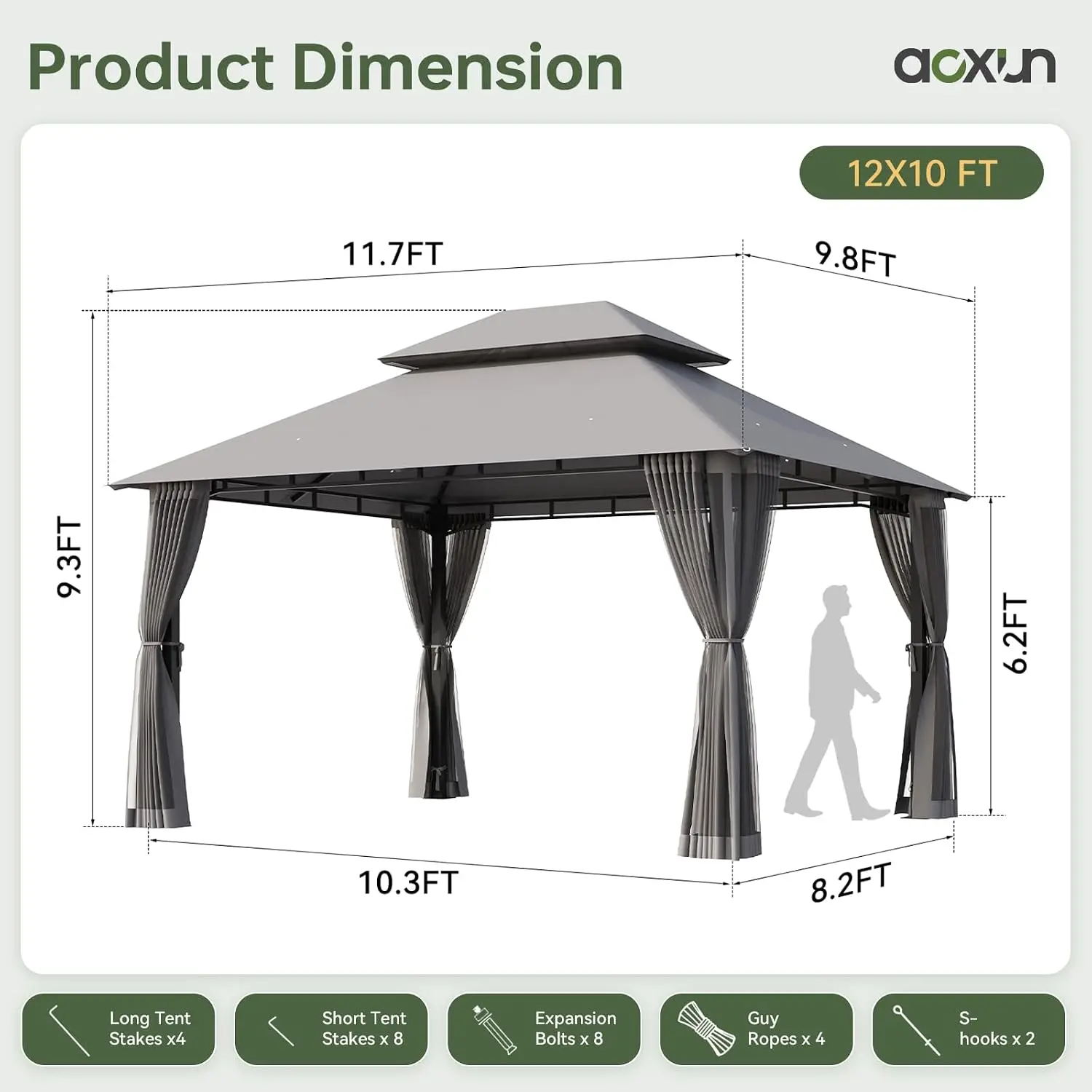 12x10 Outdoor Gazebo with Mosquito Netting, Metal Frame Party Tent Canopy with Zipper Screens for Backyard, Customized