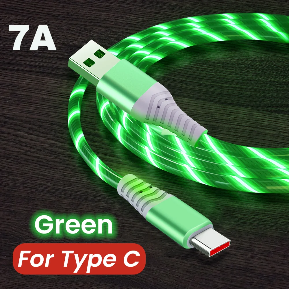 MVQF  New 120W 7A Flow Luminous USB Type C Cable for Huawei P50 Honor  Fast Charging USB C Charger Data Cable for Xiaomi Samsung