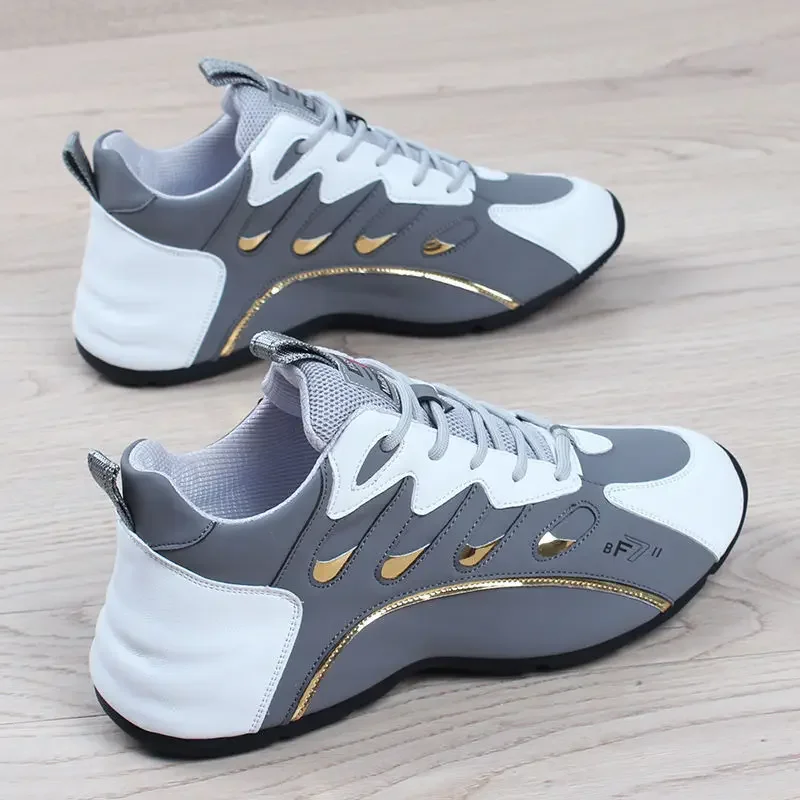 Zapatillas de deporte de lujo para hombre, zapatos casuales de cuero de alta simples, zapatos deportivos que combinatie met todo,