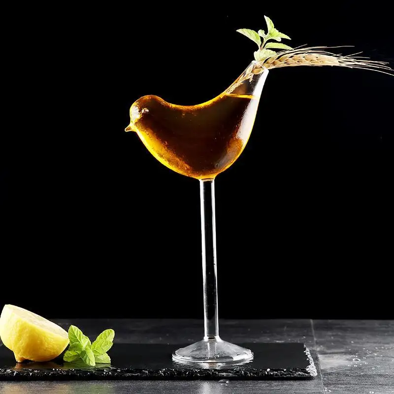

Creative Bird Shape Champagne Glass High Foot Cocktail Cup Molecular Smoked Wine Glasses Crystal Glass Beverage Serving Utensils