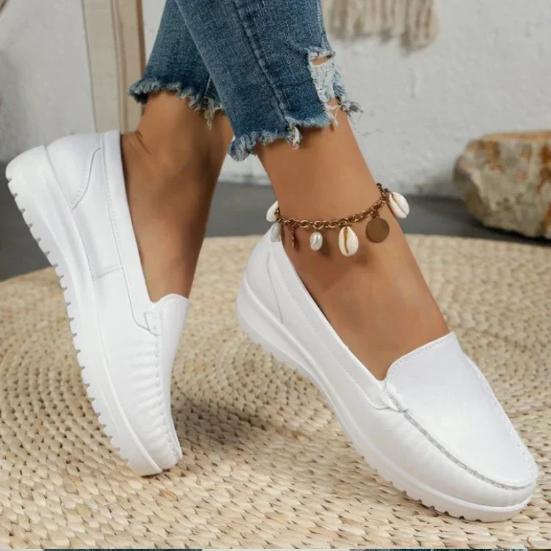 2024NewSpring and Autumn Fashion Soft Sole Comfortable Thick Elevated Round Head Casual Women\'s Slope Heel Flat Floor Shoes