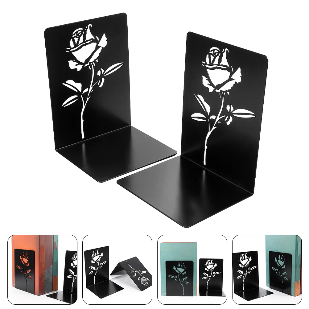 

2pcs Hollow-Out Flower Bookends Metal Desktop Stand For Home Office Book Holder Organizer Magazine Rack Support Shelf