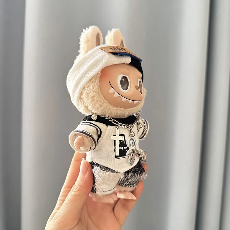 17 سنتيمتر لطيف دمى قطيفة صغيرة وتتسابق Labubu الكورية Kpop المعبود دمية الملابس والاكسسوارات مجموعة كاملة نمط وسيم الدعاوى DIY بها بنفسك لعبة الهدايا