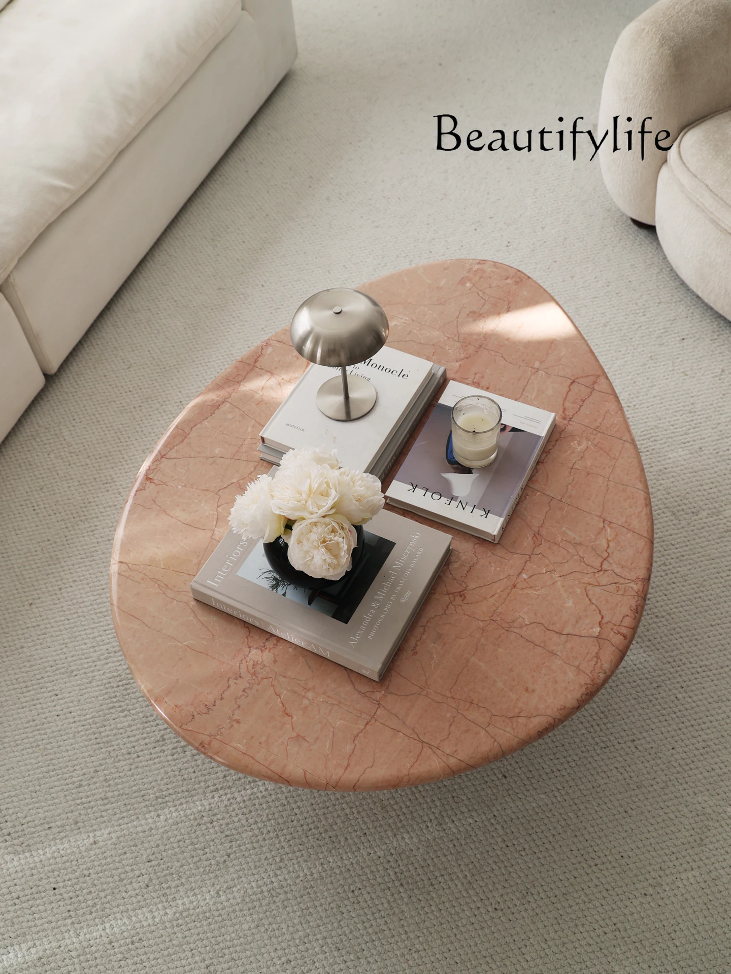 Home rose pebble coffee table oval shaped antique furniture art French retro atmosphere tea table