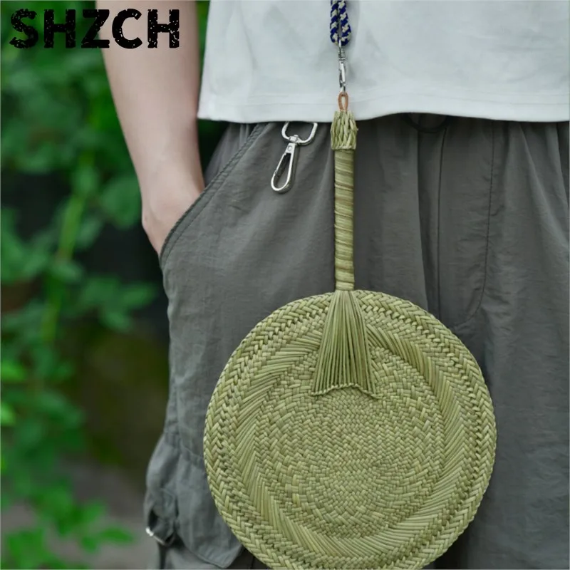 Hand Woven Fan Summer Vintage Baby Mosquito Repellent Ancient Style Fan Chinese Style Hand Cranked Style Grass Weaving Fan ZI688