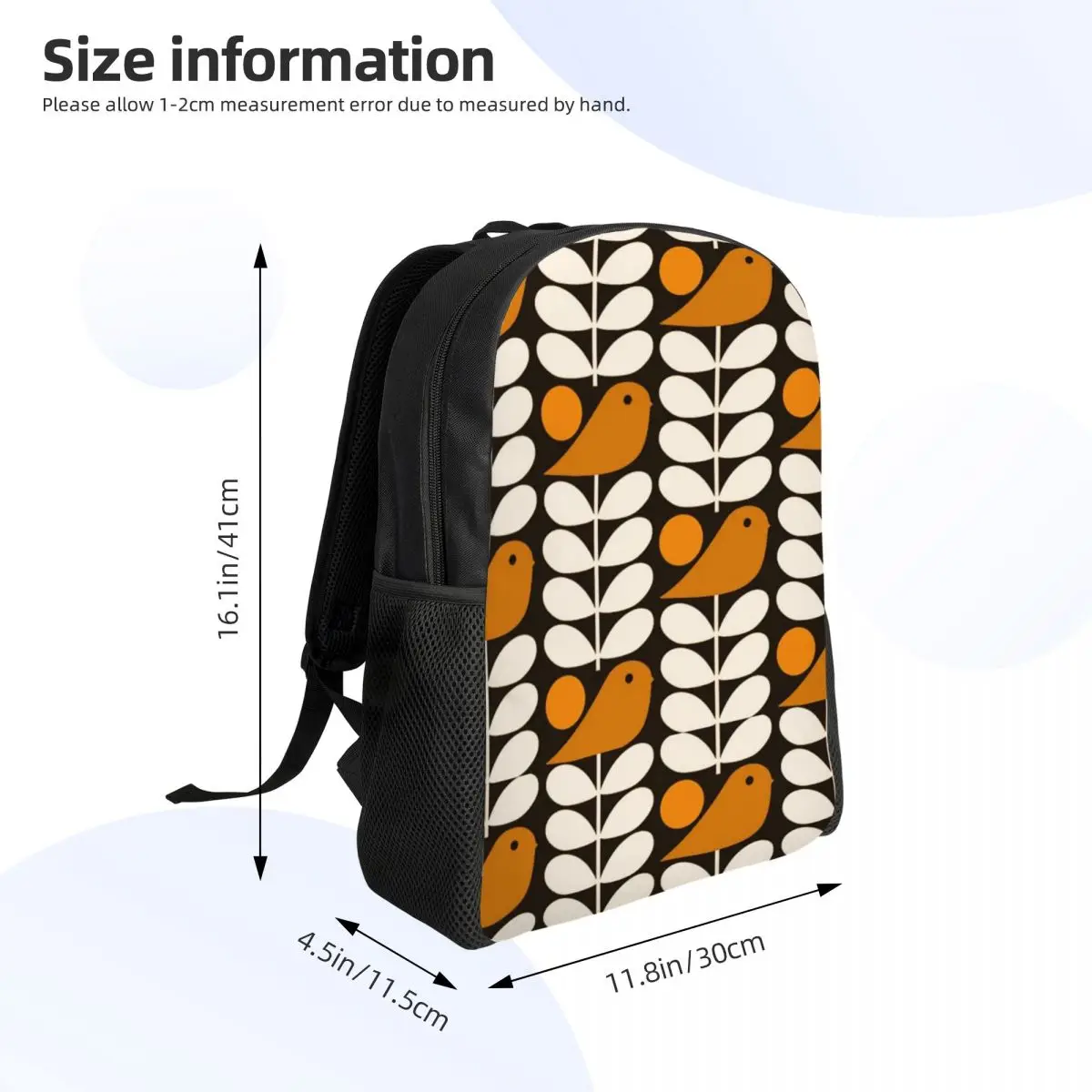 Ransel Multistem burung hitam putih oranye tas buku siswa sekolah kuliah Pria Wanita cocok untuk Laptop 15 inci tas Scandi Orla Kiely