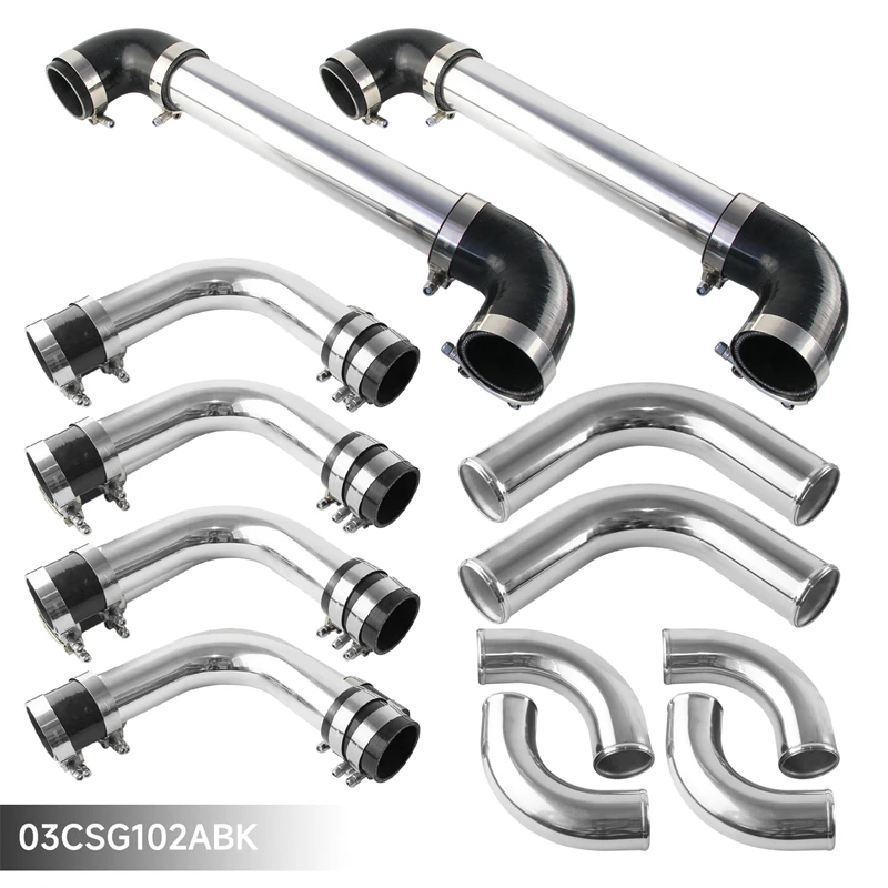 2.5 "63mm uniwersalne 12 szt. Rura intercoolera Turbo orurowania + silikonowy przewód złącze T-zestaw zacisków polerowane aluminium — zdjęcie 4